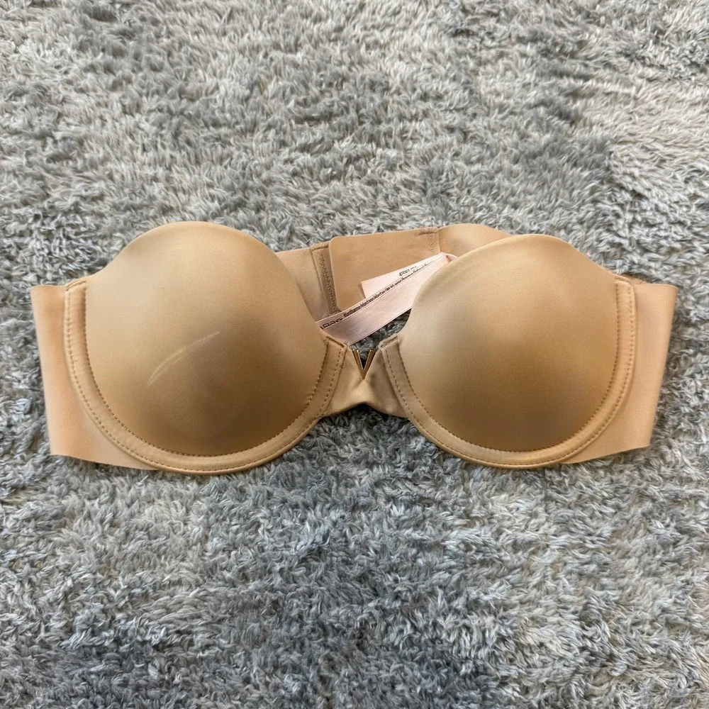 Victoria's Secret Multi-way Strapless Bra 32B Beige V-Hardware Padded Underwire